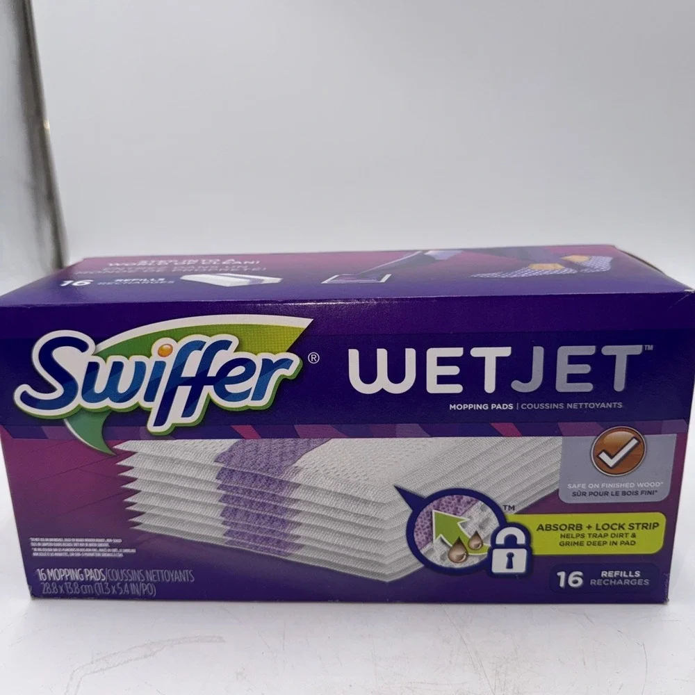Swiffer WetJet Mop Refill Pads W/Absorb, Trap & Lock Strip 16 Ct. Sealed NEW